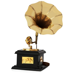 Gramófono Antiguo Cuadrado de Latón y Madera, Reproductor de Música Vintage, Decoración Coleccionable para el Hogar u Oficina, Artículo de Regalo - Product Image 1