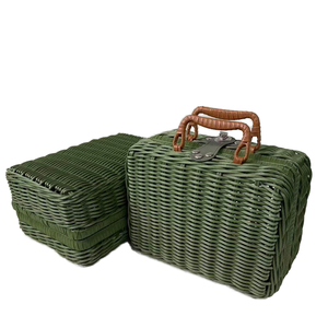 Cesta de pícnic de ratán rectangular de estilo rural con doble ASA Cesto de almacenamiento de alimentos al aire libre lindo <span class=keywords><strong>para</strong></span> acampar y picnics - Product Image 4