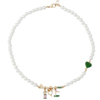 Collar con Colgante de Bambú y Corazón para Mujer, Diseño Deportivo con Perlas, Chapado en Oro, en Oferta