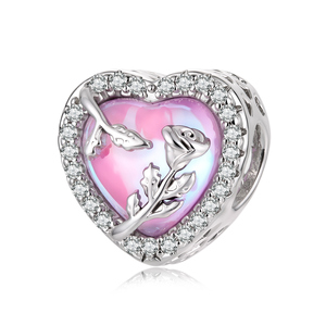 Colgante plateado en forma de corazón con incrustaciones de cristal rosa, diseño de rosa, joyería romántica para mujer, regalo - Product Image 1