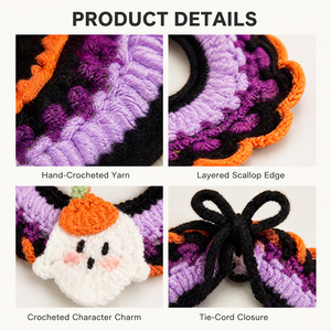 Collar de Halloween para mascotas, tejido a mano, con alas de murciélago, sombrero de bruja, calabaza de felpa, fantasma, babero divertido y calentador de cuello para gatos y perros - Product Image 5