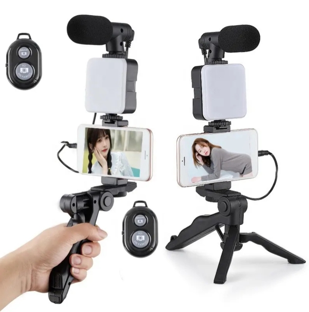 Video-Making Kit with Remote Control Selfie Stick Shotgun Microphone Phone Holder Tripod for Smartphone Vlogging