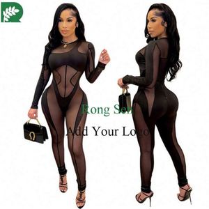 Fall Night Club Black Velvet Mesh Jumpsuit <strong>Bod</strong> One Piece See Through Flare Sleeve Jumpsuits - Product Image 4