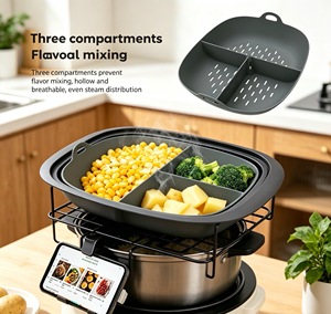 Plateau de cuisson vapeur en silicone à compartiments, séparateur pour cuiseur vapeur, compatible avec <span class=keywords><strong>Thermomix</strong></span> TM7 Varoma, récipient de cuisson et de stockage pour la cuisine - Product Image 3