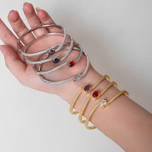 European American Colored Gemstone Multi Color <b>Bracelet</b> Gold Plated <b>Copper</b> Instagram Style Fashion Jewelry Accessories - Product Image 1
