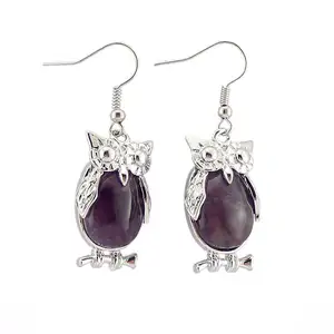 天然石水晶猫头鹰造型可爱耳环钩型时尚创意宝石耳环女