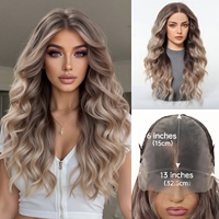 Perruque nouée à la main de style européen et américain, fil de soie, 13*6 pouces, naturelle, réaliste, respirante, facile à porter, dégradé doré pour femme