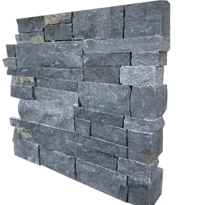 Natural Rock Face Black Limestone Ashler Stone Bricks For Wall Cladding Home Decor