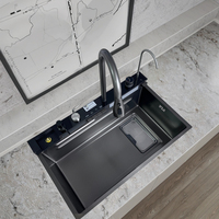 Robinet cascade multifonctionnel avec affichage numérique intelligent, évier de cuisine en acier inoxydable à touches de piano