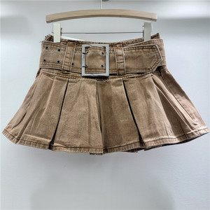 Faldas vaqueras mini plisadas de corte A para mujer, estilo formal, adelgazantes, con cinturón, novedad de otoño 2026 al por mayor - Product Image 3