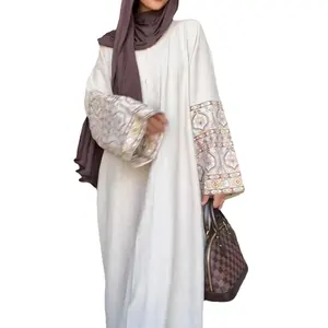 9165 Muslim abaya 2024 autunno nuova stampa stile bohémien maniche a bolle ampia gonna lunga in cotone e canapa Ramadan