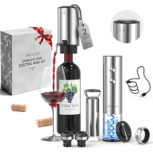 Ensemble ouvre-bouteille et aérateur électrique avec coupe-feuille et bouchon à vide-Boîte cadeau en acier inoxydable et plastique pour Noël - Product Image 2