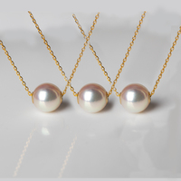 Collier pendentif en or véritable 14K 18K avec perles rondes Akoya d'eau de mer, différentes tailles disponibles pour femme, cadeau idéal pour les fêtes