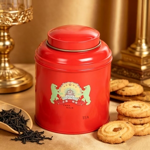 Boîte à thé ronde en métal réutilisable avec couvercle à bouton, boîte à biscuits de Noël à bords soudés pour cadeaux gourmands, rangement de garde-manger, usage artisanal - Product Image 1