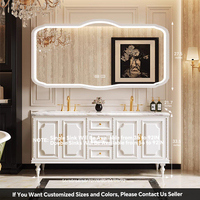 Meuble-lavabo de salle de bain simple/double vasque avec miroir intelligent anti-buée, 36-92 pouces, style français, en bois massif, pour usage hôtelier