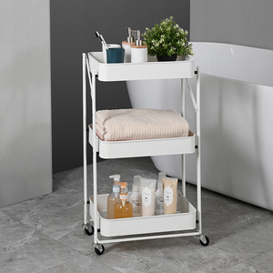 Giá bán buôn 3 Tier gấp tổ chức tiện ích xe đẩy ráp có thể gập lại lưu trữ giỏ hàng cho nhà bếp phòng tắm - Product Image 6