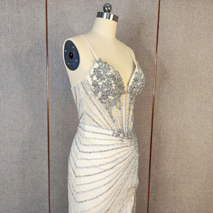 Abito da sera lungo a <span class=keywords><strong>sirena</strong></span> con spacco, spalline sottili, vita naturale, in cristallo plissettato, ecologico, per laurea - Product Image 5