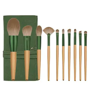 FEIYAN Fiber Hair Brush Make Up High Quality Vegan Eco Friendly Wood Handle Professional Customize Green Makeup Brush Set