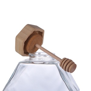 Barattolo in <span class=keywords><strong>Vetro</strong></span> Poligonale da 200ml, 380ml, 250ml con Coperchio in Sughero e Cucchiaio in Legno, Dispenser a Vite <span class=keywords><strong>per</strong></span> Salse, Miele e Marmellata <span class=keywords><strong>per</strong></span> Conservazione e Servizio - Product Image 6