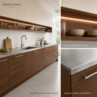 Meuble de cuisine moderne en acier inoxydable 304, unités murales blanc crème, personnalisables, modulaires, avec évier, robinet et charnières, fabrication OEM