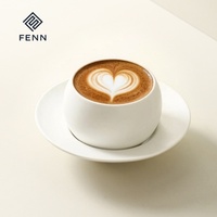 Tasse à café en céramique moderne givrée en forme d'œuf avec soucoupe, 330 ml, blanche, personnalisable avec logo FENN, pour latte et thé de l'après-midi