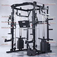 Máquina Smith Multifuncional Todo en Uno con Rack de Potencia, Cable Crossover, Rack de Sentadillas, Prensa de Piernas, Remo y Entrenador de Pecho Mariposa