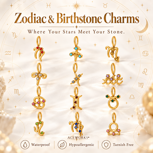 Ciondolo con Pietra Zodiacale |   Ciondolo in Acciaio Inossidabile Placcato Oro 18K PVD con Zirconi, Segno Zodiacale Astrologico per Creazione di Gioielli - Product Image 1