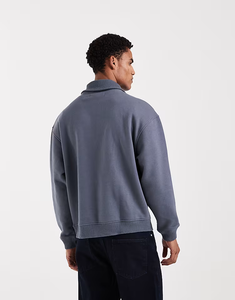 <span class=keywords><strong>Felpa</strong></span> con Cappuccio Personalizzata a Coste con Logo, Mezza Zip e Collo ad Imbuto per Uomo in <span class=keywords><strong>Grigio</strong></span> <span class=keywords><strong>Scuro</strong></span> - Product Image 2