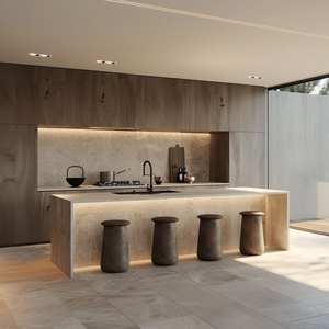 Modern Luxury Wabisabi Style Modular Kitchen Island Cabinet Artificial Marble Top Solid Wood Door Option Neutral Tone Open Shelf - Product Image 6