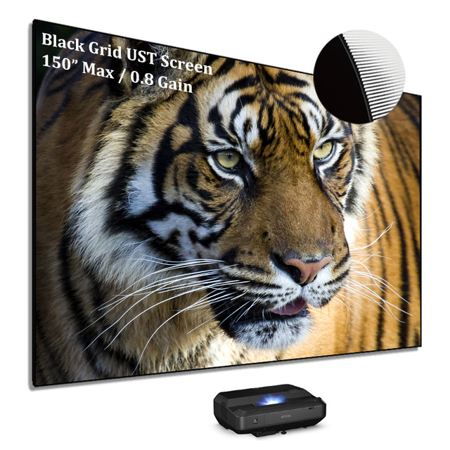 VisualMr Top 100"-150" T-Prism UST ALR Ultra Thin Edge Fixed Frame Black Grid Projection Screen 16:9 for Laser TV/UST Projectors