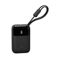 Batterie externe portable intégrée à double câble amovible, charge rapide 22,5 W, 10000 mAh, mini format de poche avec cordon, écran numérique, pour voyage