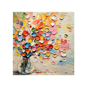 Abstract Floral Oil <b>Painting</b> Square 3D Textured With Metal <b>Frame</b> <b>For</b> Living Room Or Dining Room Wall Art - Product Image 5