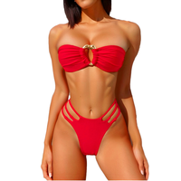 Haut bandeau fait main pour femmes ensemble de bikini string motif rayé floral double doublure tissu sans couture conception sans bretelles cordon de serrage