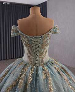 Vestidos de fiesta azul claro de 15 años, vestidos de fiesta de quincenera con hombros descubiertos y lentejuelas doradas, vestidos de Graduación - Product Image 4