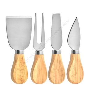 Juego de 4 utensilios de cocina de acero inoxidable al por mayor: espátula para pizza y pastel, raspador, cortador de queso y cuchillo con mango de madera - Product Image 1