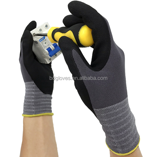 Nitrile Coated Safety Work 15G Wholesale Hyflex Protective Hand Gloves for Construction Work Work Gloves Maxi Flex