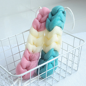 Bath <b>Sponge</b> Braided Exfoliating Scrubber For Back Cleaning With Rope <b>Handle</b> Multi Color Options - Product Image 1