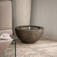 Fontaine d'eau sphérique ronde de 19,8 pouces de diamètre, intérieure/extérieure, avec lumière LED, fonction bulleur en polyrésine pour patio, jardin, cour, décoration de la maison