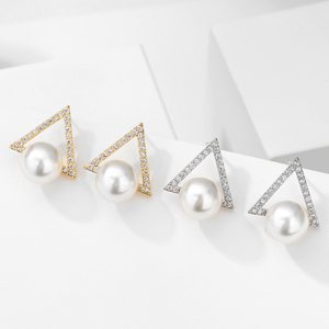 Rakol EP2870 2025เครื่องประดับแฟชั่นต่างหูไข่มุกต่างหูเม็ดเดี่ยวชุบทอง18K ต่างหูมุกเทียมสามเหลี่ยม - Product Image 2