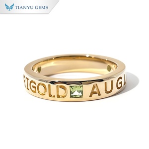 Tianyu Gems Custom 14K Solid Yellow Gold Engraved Birthstone <b>Ring</b> Peridot Custom <b>Name</b> Engraving Band - Product Image 1