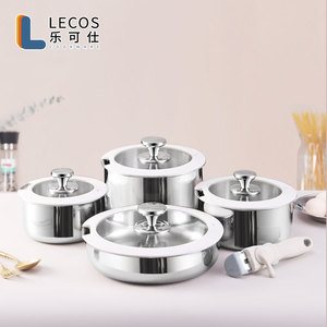 Lecos 9pcs không dính 3 ply 2mm khỏe mạnh thép không gỉ Fry Pan và nấu ăn nồi <span class=keywords><strong>Cookware</strong></span> <span class=keywords><strong>Set</strong></span> với tháo rời có thể tháo rời có thể tháo rời xử lý - Product Image 3