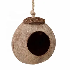 Natural de cáscara de coco de anidación de aves casa jaula con colgante cordón para mascotas pequeñas periquitos los pinzones de gorriones jaulas nidos