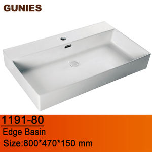 Lavabo Rettangolare Moderno in Ceramica Bianca Gunies, da Appoggio, con Foro Singolo, Ecologico, per Bagno - Product Image 2
