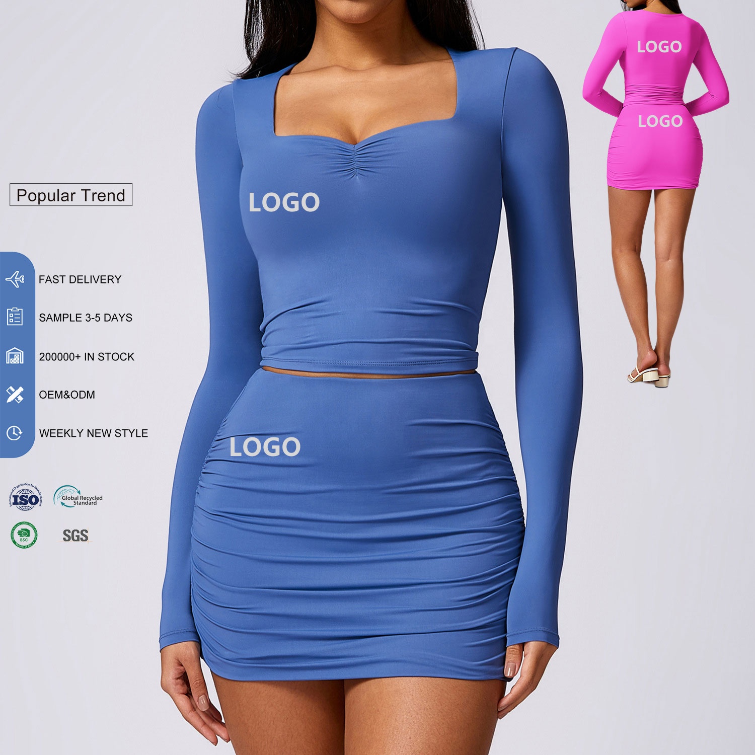 Custom Running Quick Dry Exercise Long Sleeved Fitness Top Desire Pleated Short Skirt Spicy Girl Pure Long Sleeved Yoga Suit