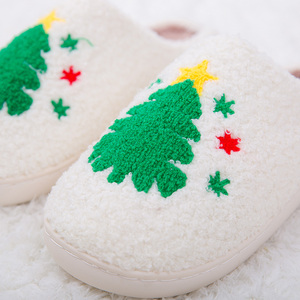 Chaussons d'intérieur de Noël en fausse fourrure croisée floue pour la maison en polaire fabricant pour femmes/couple/homme - Product Image 4