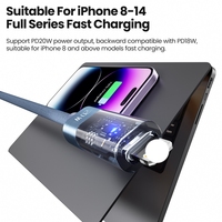 Câble de charge Toocki efficace 20W C-L, synchronisation des données et transfert de charge 2-en-1 480 Mbps avec indicateur bleu pour la maison et la table de chevet