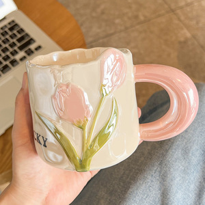 Cangkir sarapan lucu wanita tingkat penampilan tinggi cangkir keramik tulip rumah grosir cangkir kopi pasangan kreatif - Product Image 2