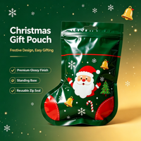 Pochette zippée de luxe en forme de chaussette de Noël, imprimé Père Noël vert, sac à suspendre, étanche, emballage plastique personnalisé pour