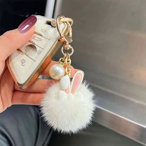 Wholesale <b>Custom</b> Mink Fur Bunny Keychain - Cute Plush Ball Car <b>Key</b> <b>Ring</b> Fashion Doll Bag Pendant Gift - Product Image 3