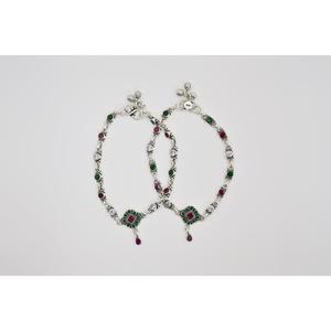 Vintage Ethnic Silver Plated Anklets with Zircon Stones Flower Pattern Women's Jewelry Wedding Gift - Product Image 1